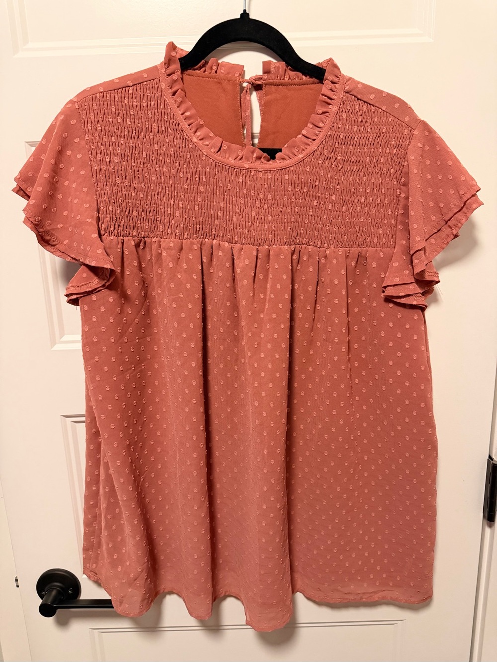 Smocked Ruffle Short-Sleeve Blouse - Dusty Rose
